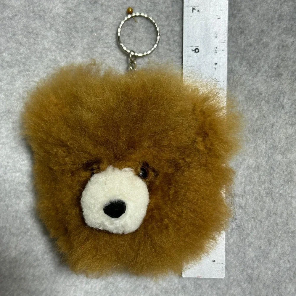 Peruvian Soul Alpaca Fur Bag Charm Keychain Brown Bear Fluffy Cute Bag Accessory